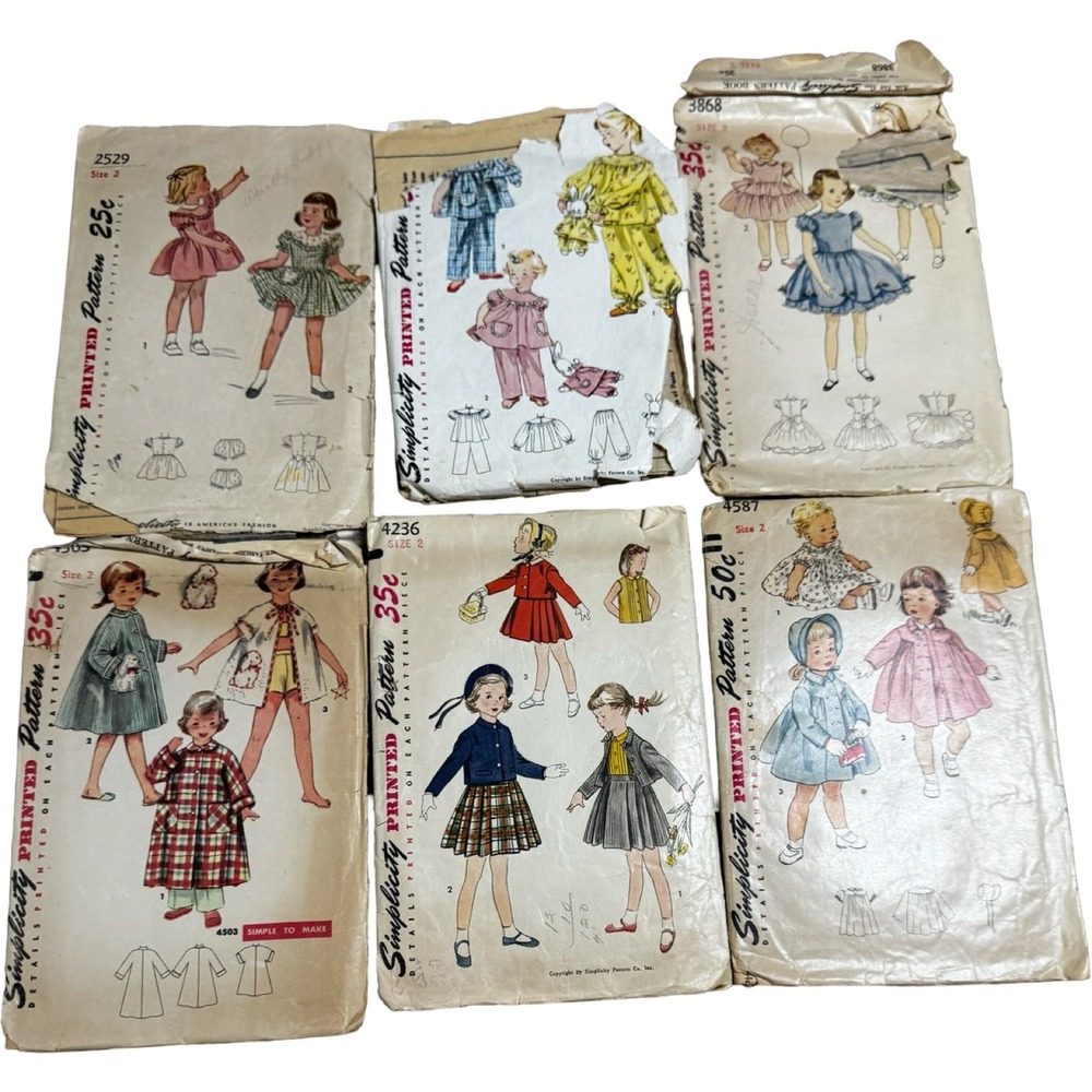 Simplicity Sewing Patterns Lot 6 Toddler Size 2 1950s Vintage Dress Pajamas Cur